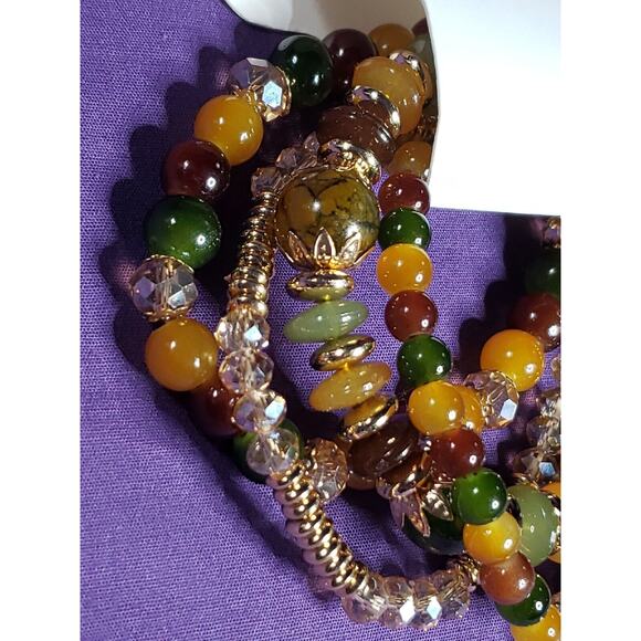 Set Of 4 Glass Bead Stackable Bracelets Multicolored Beads & Gold Tone Metal NEW - Picture 3 of 14